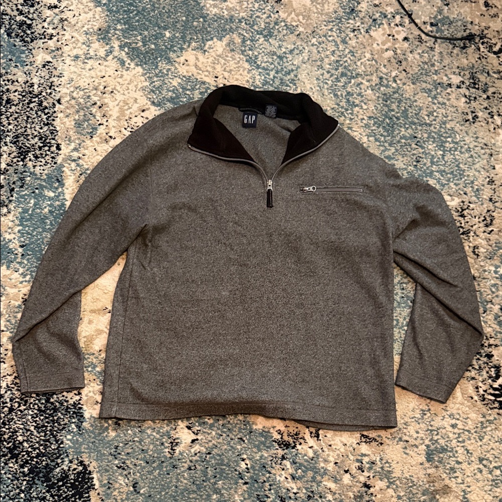 GAP Athletic Men’s Quarter Zip Pullover Gray Fleece Sweatshirt Size Medium